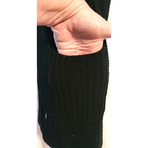 NWT - One Grey Day Black Knit Superfine Merino Open Cardigan W Pockets - Sz L - Picture 7 of 10